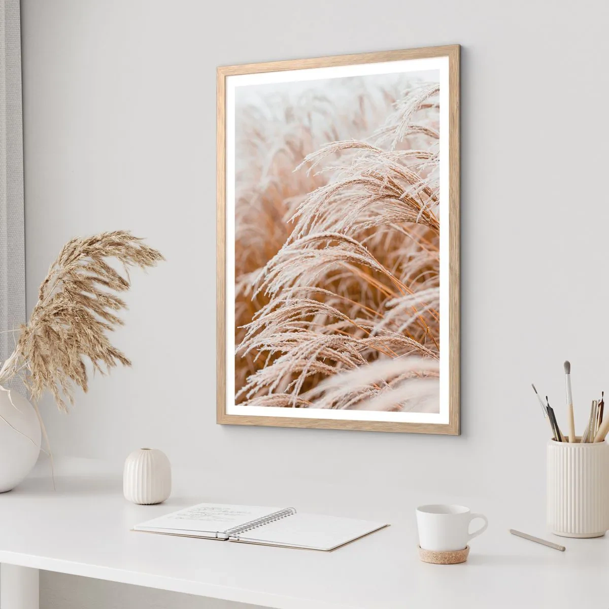 Pôster com moldura de carvalho claro - Curvar-se ao sol de outono - 40x50 cm