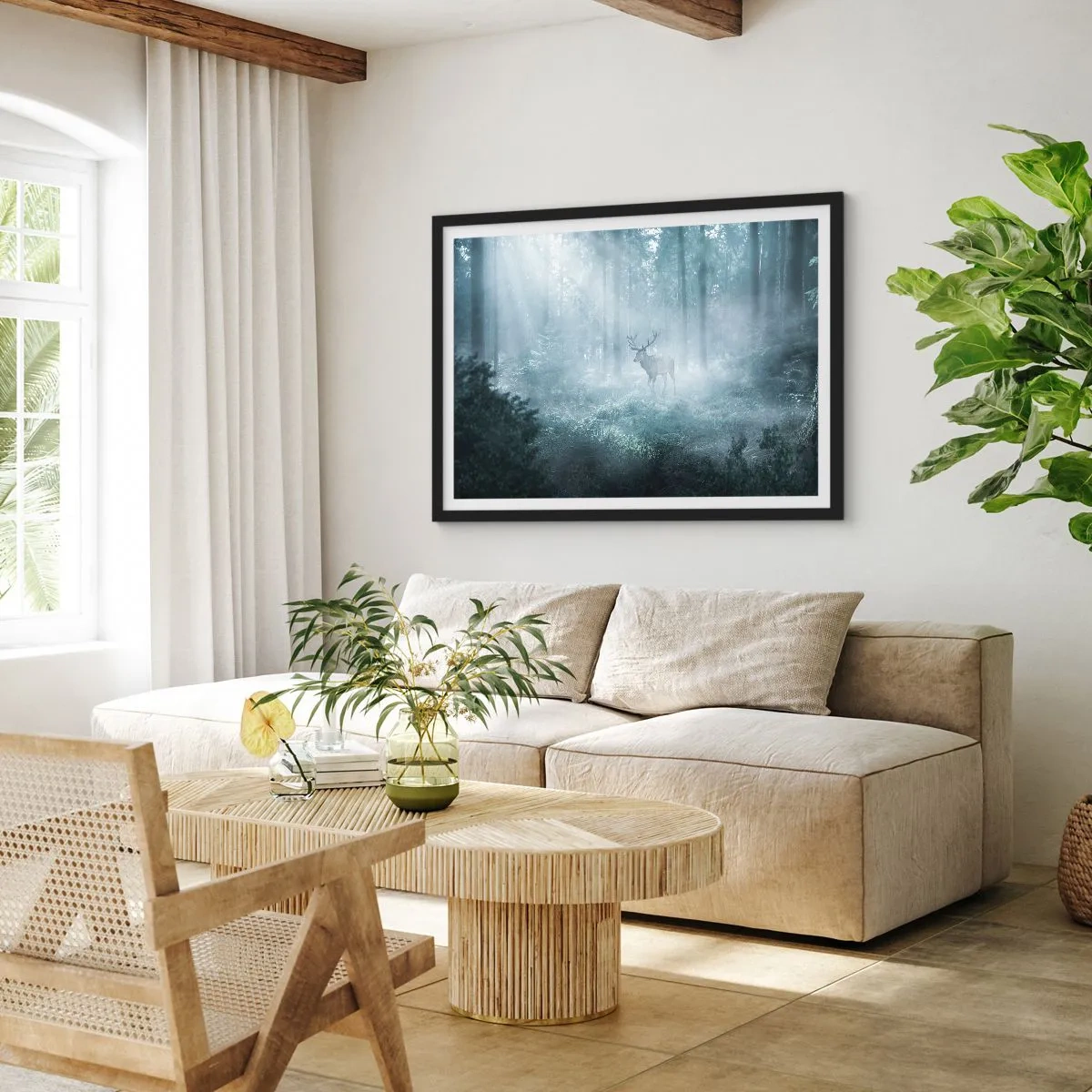 Pôster com moldura preta - Passeio matinal à volta da propriedade - 91x61 cm