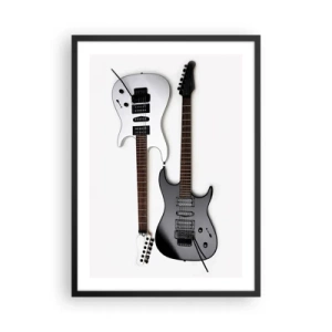 Pôster com moldura preta - Guitarras elétricas modernas em um fundo branco - 50x70cm - Harmonia das formas - Decoração de parede moderna para a sala de estar e quarto ARTTOR