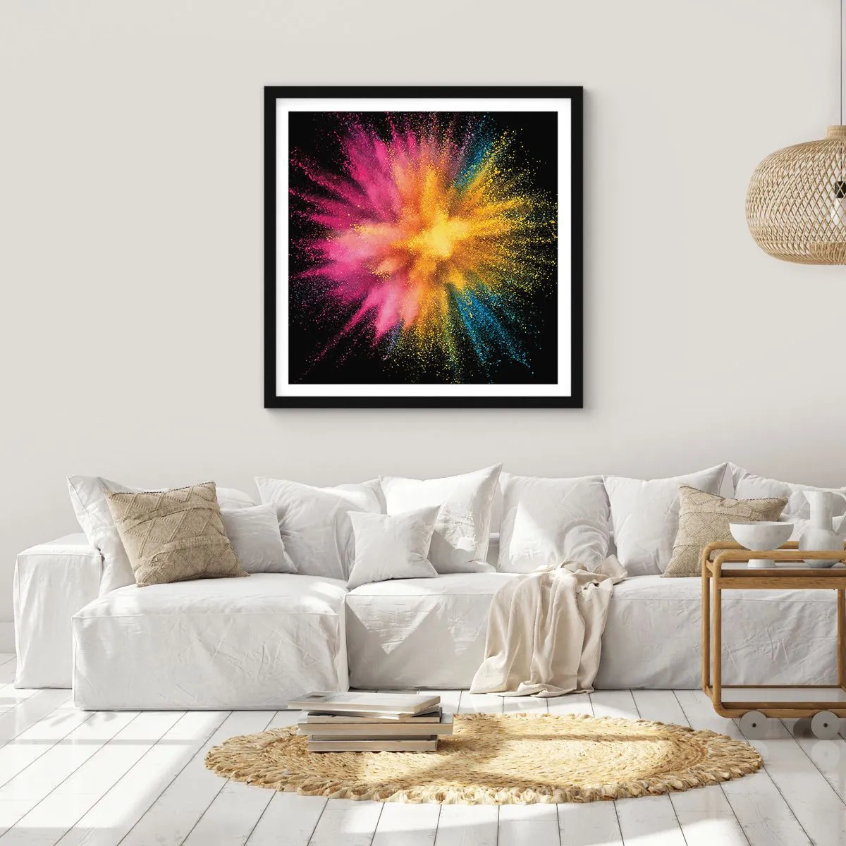 Pôster com moldura preta - O nascimento das cores  - 30x30 cm