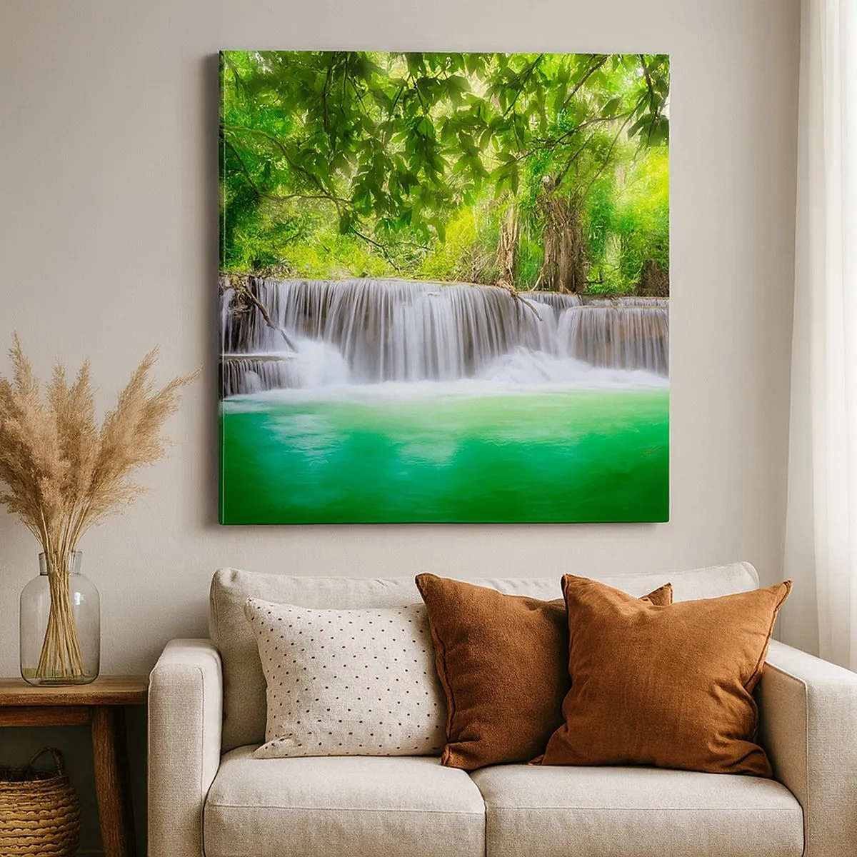 Quadro em tela - Cascata verde - 30x30 cm