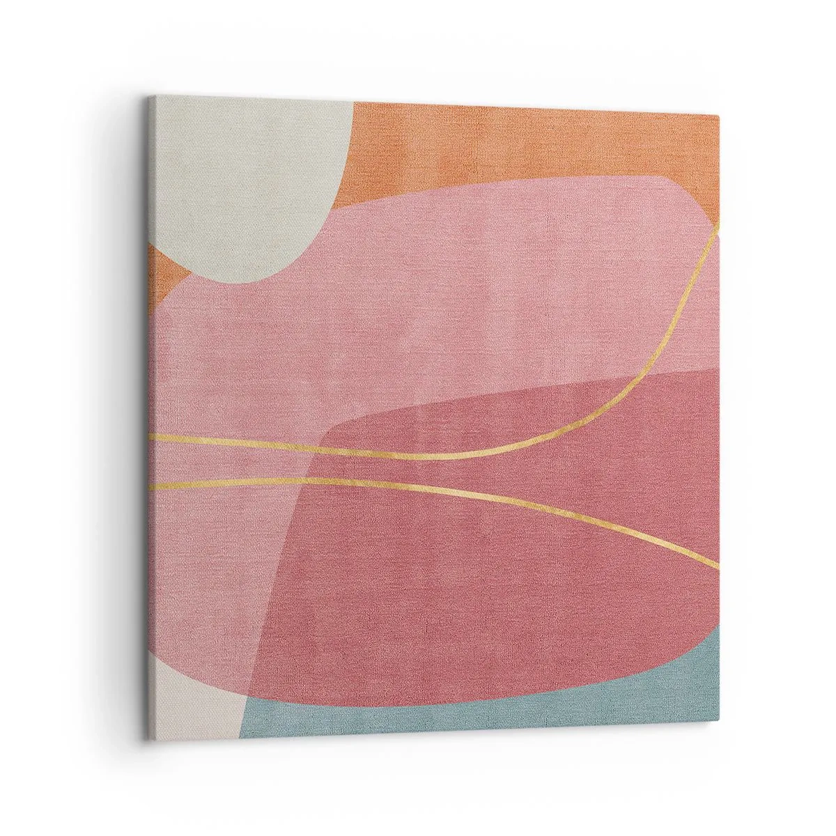 Quadro em tela - Composição pastel com fio dourado - 50x50 cm