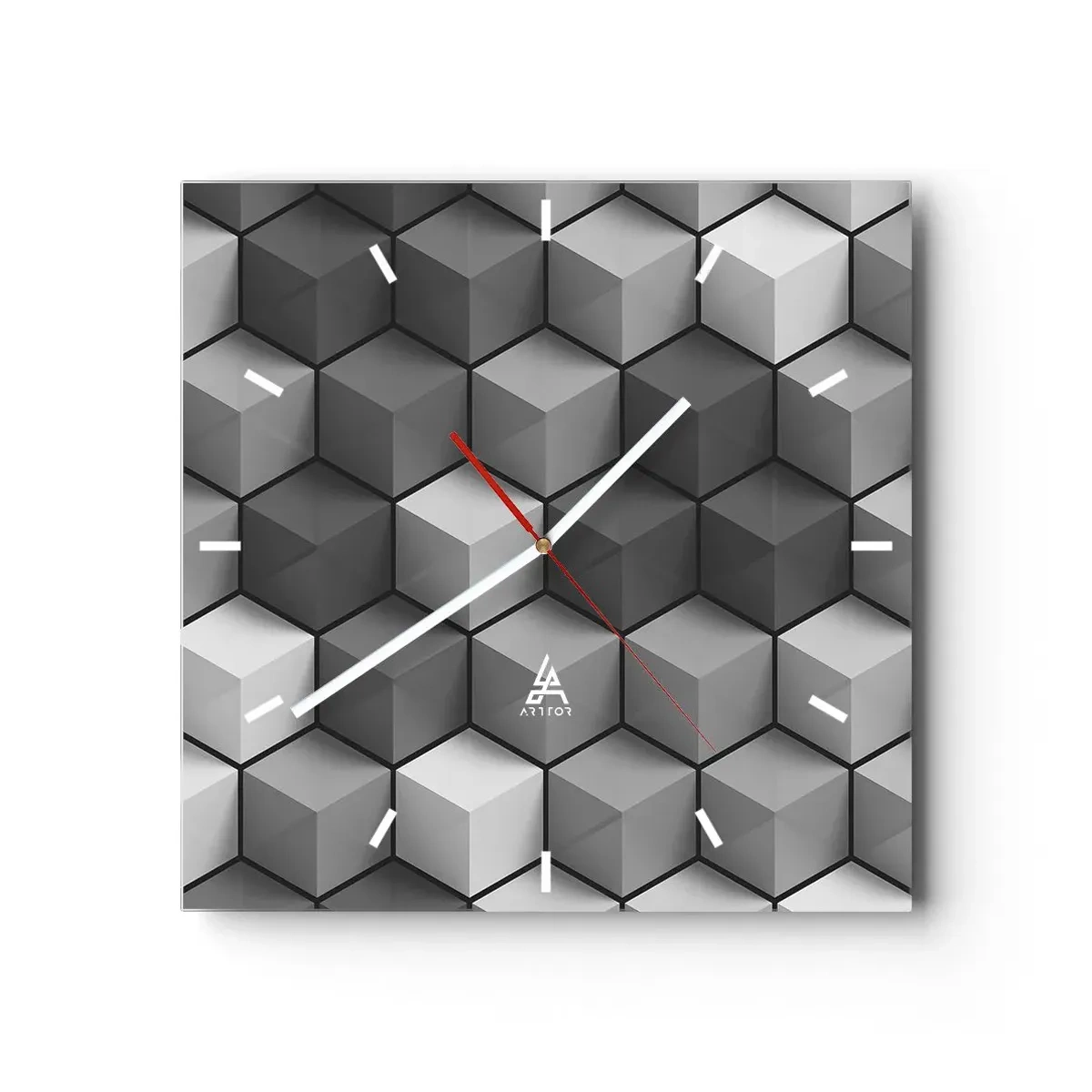Relógio de parede - Relógio em vidro - Quebra-cabeça cubista - 30x30 cm