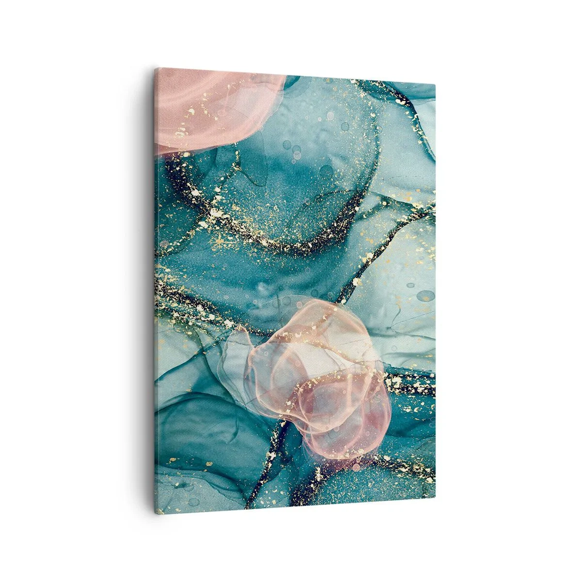 Quadro em tela - Azul seda, rosa tule - 50x70 cm