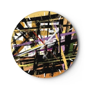 Relógio de parede - Relógio em vidro - Linhas e formas abstratas dinâmicas em tons claros e escuros. - 30x30cm - Corte afiado - Decoração de parede moderna para a sala de estar, cozinha e quarto ARTTOR