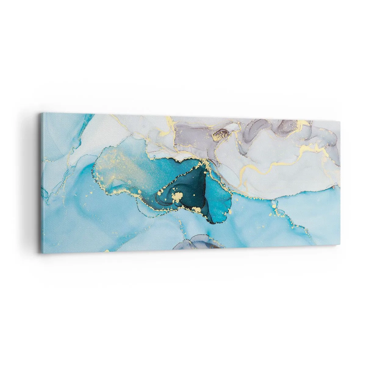 Quadro em tela - Estudo do encontro do cinza e turquesa - 100x40 cm
