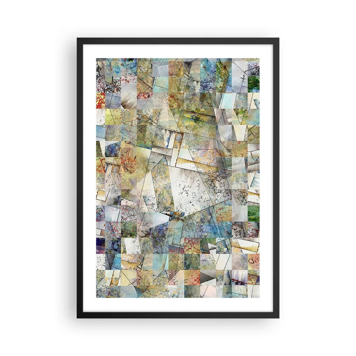 Pôster com moldura preta - Um mosaico abstrato de formas geométricas em tons terrosos. - 50x70cm - Embaralhamento geométrico - Decoração de parede moderna para a sala de estar e quarto ARTTOR