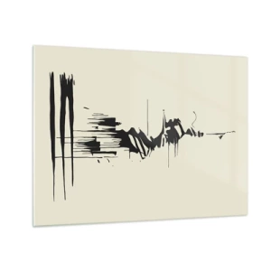 Quadro em vidro - Linhas e pontos pretos dinâmicos em um fundo claro em um estilo abstrato. - 70x50cm - Abstração apressada - Decoração de parede moderna para a sala de estar e quarto ARTTOR