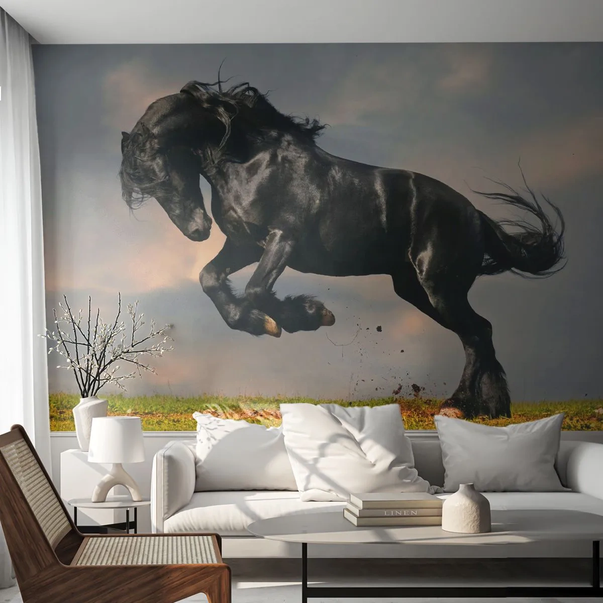 Papel de Parede Premium Canvas - Bonito e lento - Animais, Cavalo, Paisagem - 450x315 cm