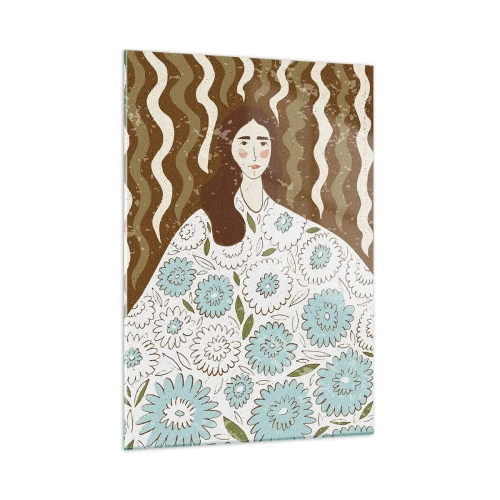 Quadro em vidro - Retrato em um manto floral - 50x70 cm
