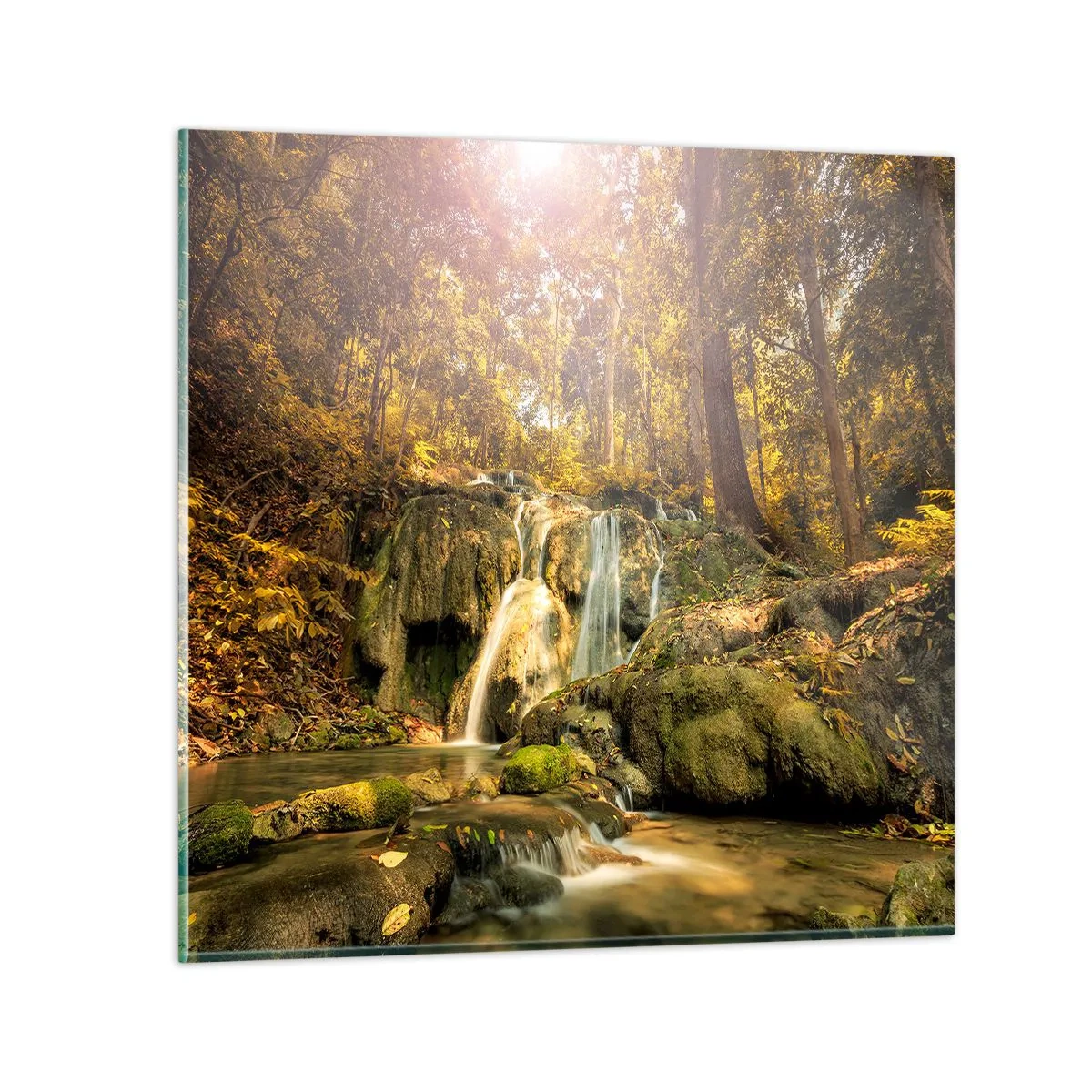 Quadro em vidro - Cascata na floresta - 40x40 cm