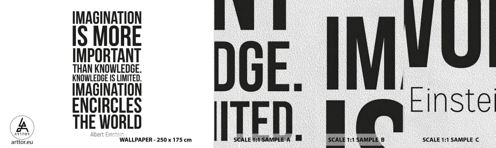 Amostra de papel de parede Premium Sand - Einstein sobre o poder da imaginação - Tipografia, Afirmação, Máxima - 100x30 cm