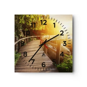 Relógio de parede - Relógio em vidro - Mais uma curva, mais milagres - 40x40 cm