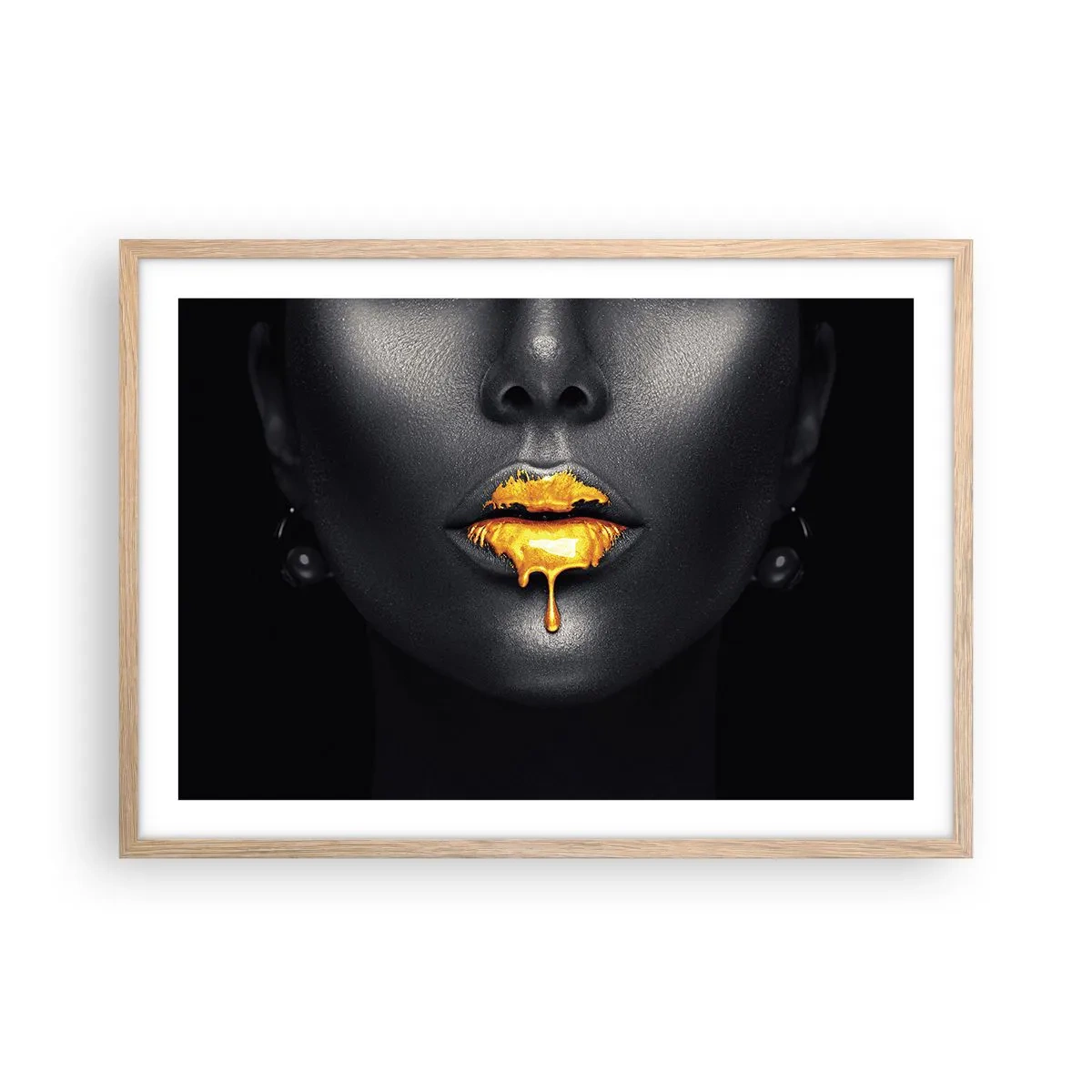 Pôster com moldura de carvalho claro - Boca dourada - 70x50 cm