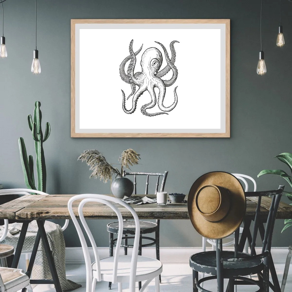 Pôster com moldura de carvalho claro - Dançando com as ondas - 100x70 cm