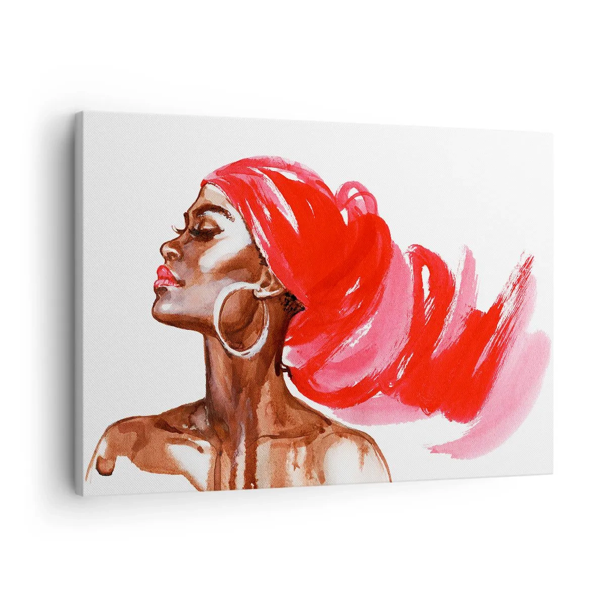 Quadro em tela - Perfil de uma mulher com turbante vermelho e brincos - 70x50cm - Há um vento que abre as narinas de um homem - Decoração de parede moderna para a sala de estar e quarto ARTTOR