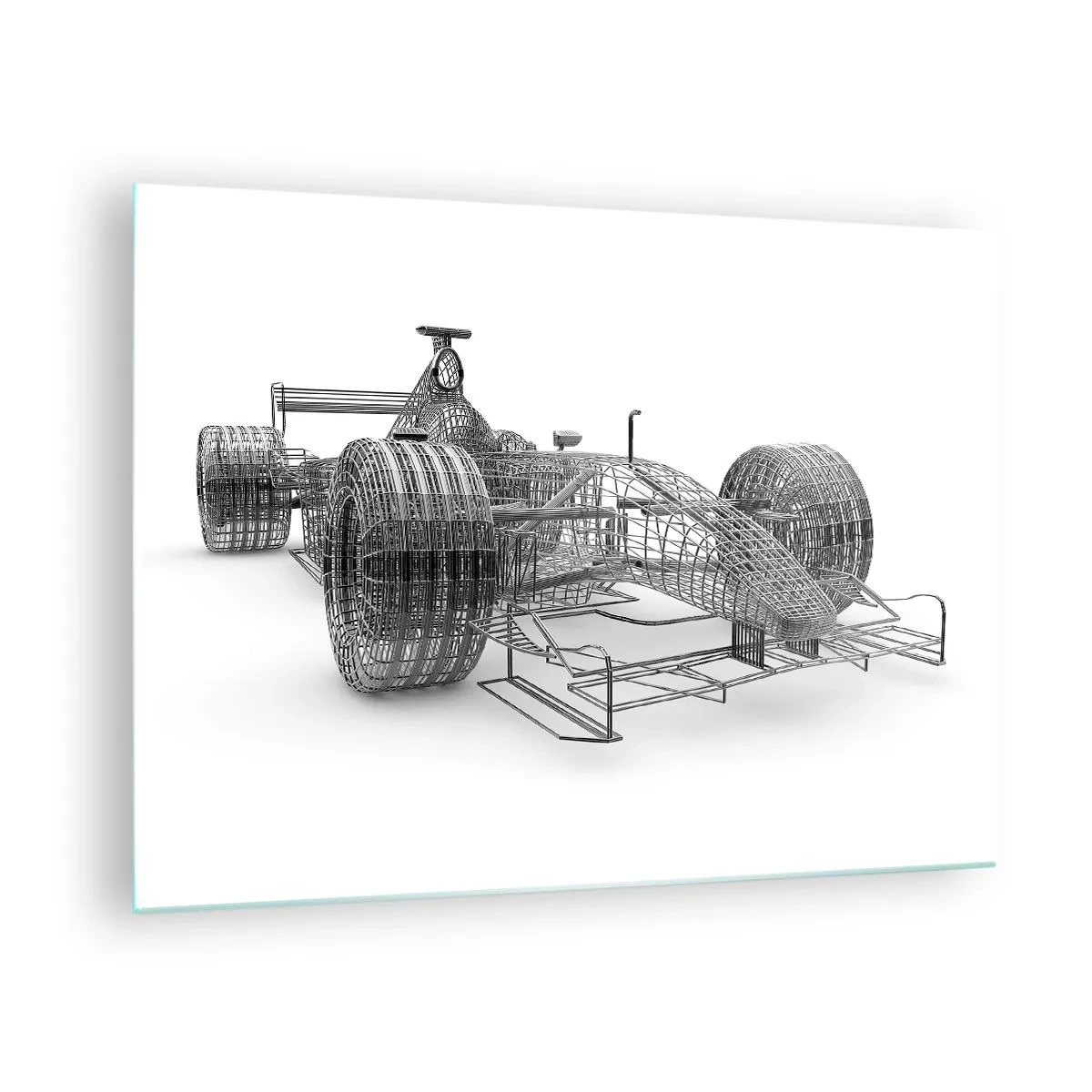 Quadro em vidro - Desenho técnico em estilo 3D de um carro de corrida - 70x50cm - Construção ideal - a ideia de impulso - Decoração de parede moderna para a sala de estar e quarto ARTTOR