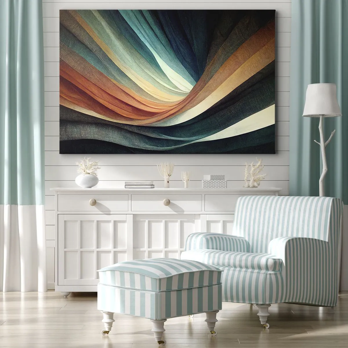 Quadro em tela - Ondas abstratas em tons quentes e frios - 70x50cm - Tecido de cores - Decoração de parede moderna para a sala de estar e quarto ARTTOR