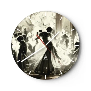 Relógio de parede - Relógio em vidro - Figuras mascaradas dançando em um interior elegante - 30x30cm - O grande baile de máscaras - Decoração de parede moderna para a sala de estar, cozinha e quarto ARTTOR