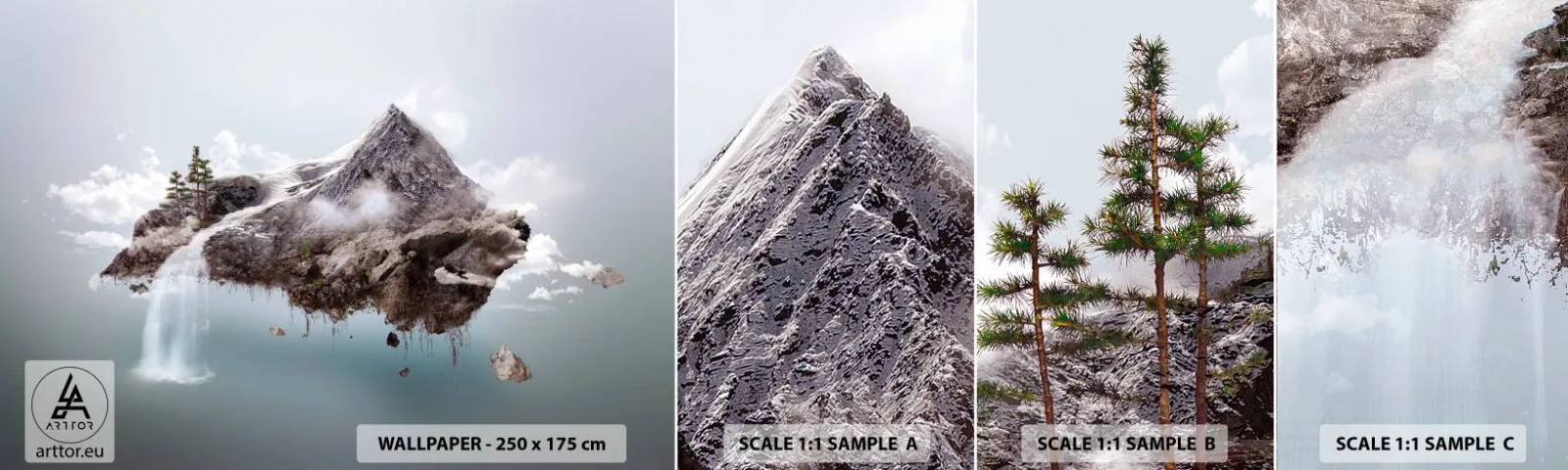 Amostra de papel de parede autocolante Deluxe Sticker - Pelos olhos de um surrealista - Abstração, Fantasia, Ilha - 100x30 cm