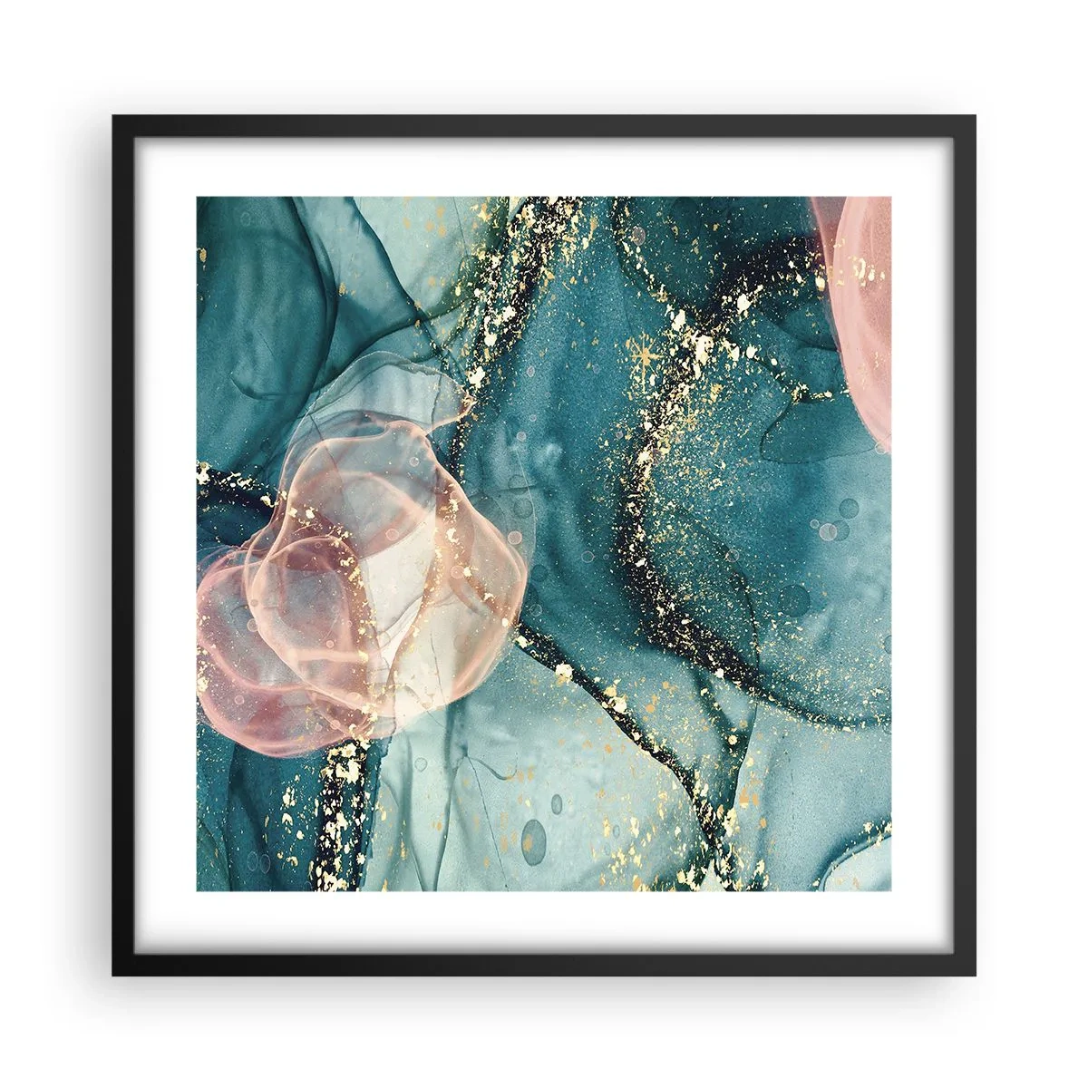 Pôster com moldura preta - Azul seda, rosa tule - 50x50 cm