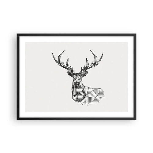 Pôster com moldura preta - Veado em estilo cubista - 70x50 cm