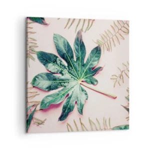 Quadro em tela - Estudo do verde em um fundo rosa - 60x60 cm