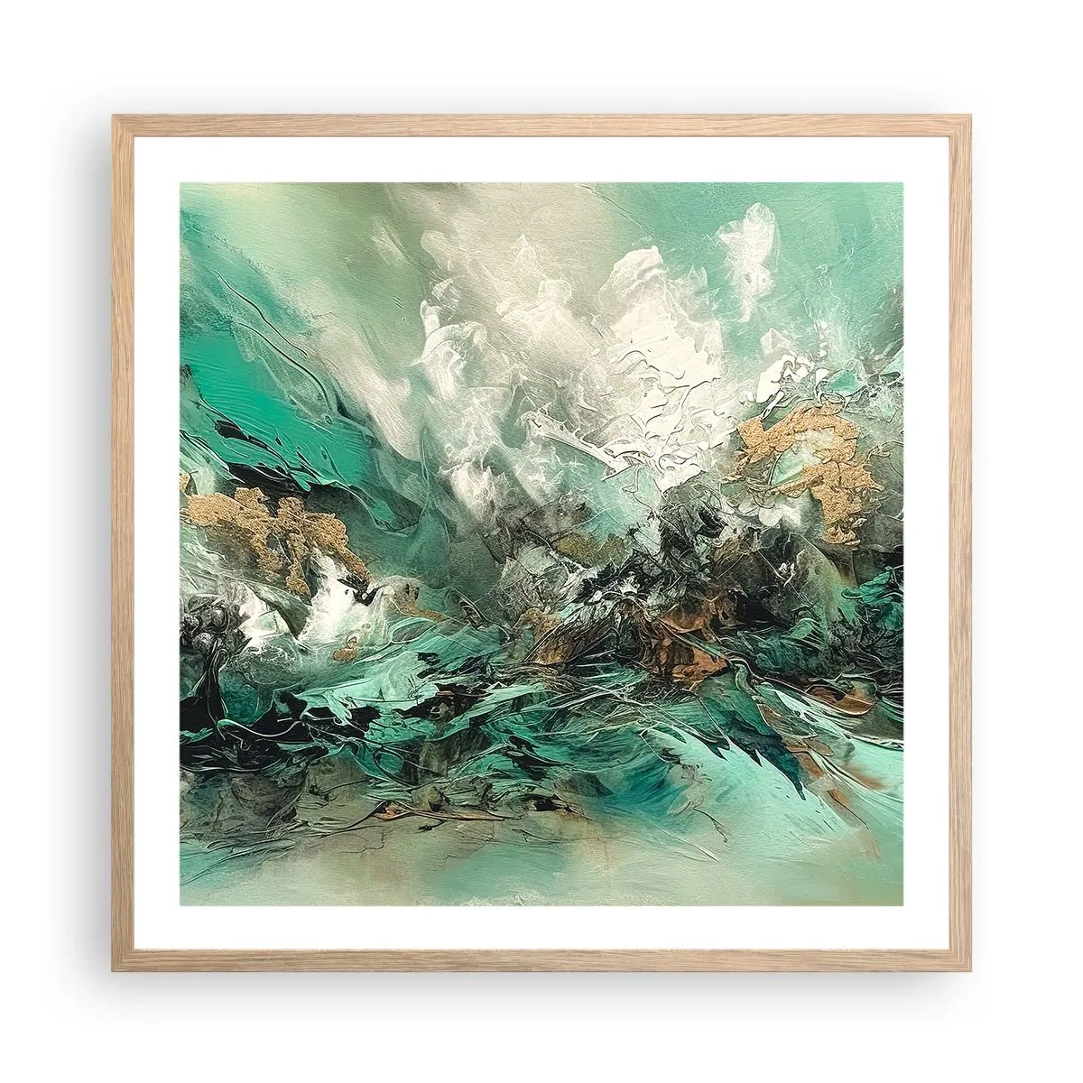 Pôster com moldura de carvalho claro - Surf esmeralda e preto - 60x60 cm