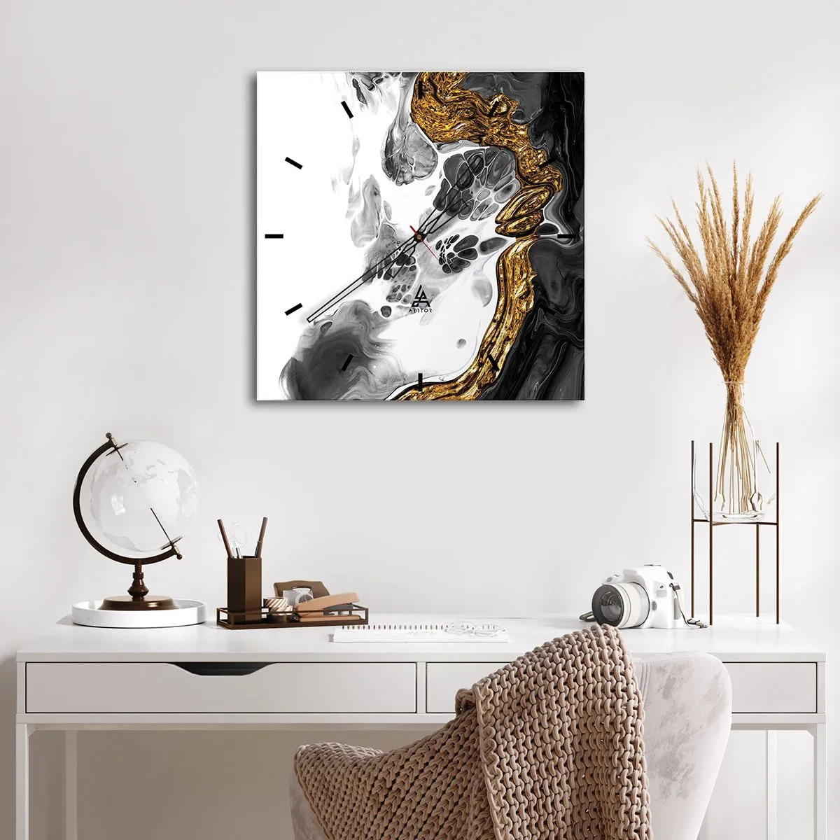 Relógio de parede - Relógio em vidro - Composição orgânica - 40x40 cm