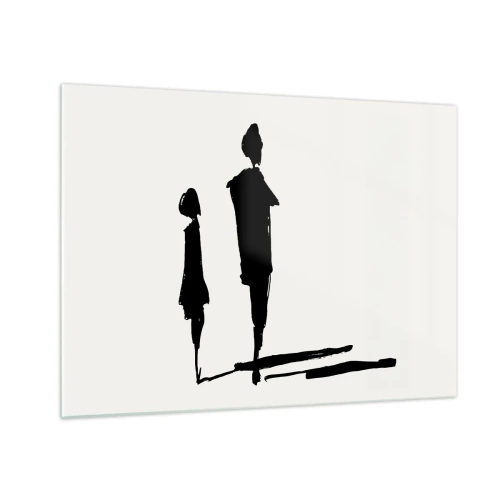 Quadro em vidro - Silhuetas pretas de duas figuras com sombras sobre um fundo claro - 70x50cm - Certeza que juntos? - Decoração de parede moderna para a sala de estar e quarto ARTTOR
