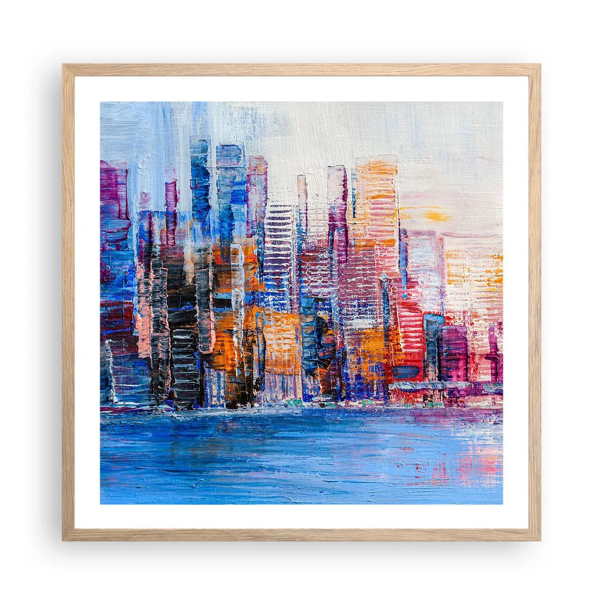Pôster com moldura de carvalho claro - Metrópole alegre - 60x60 cm