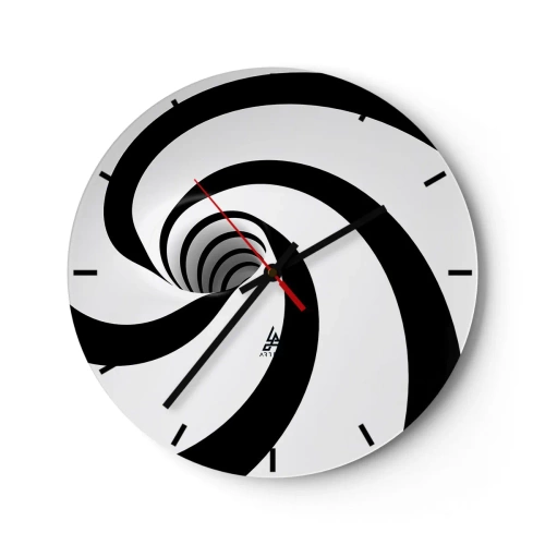 Relógio de parede - Relógio em vidro - Espiral dinâmica em preto e branco - 30x30cm - Deixar levar-se pelo vórtice - Decoração de parede moderna para a sala de estar, cozinha e quarto ARTTOR