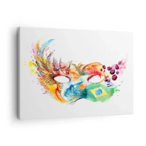 Quadro em tela - Máscara de aquarela colorida inspirada no Brasil - 70x50cm - O Brasil lhe recebe com samba - Decoração de parede moderna para a sala de estar e quarto ARTTOR