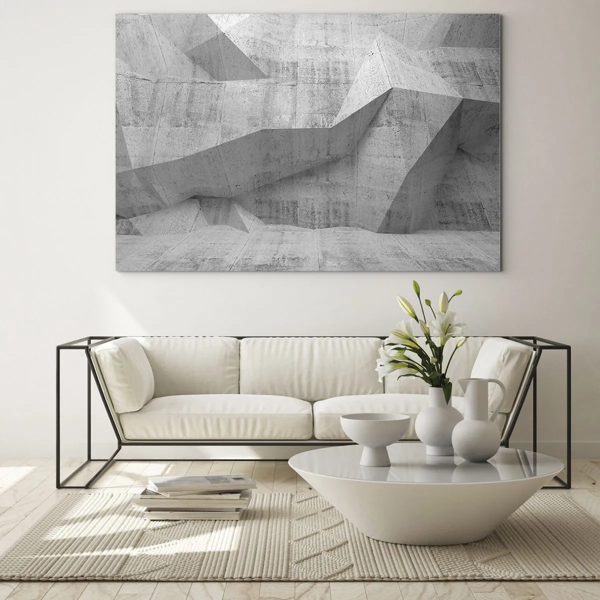 Quadro em vidro - Estrutura geométrica de concreto em tons de cinza - 70x50cm - Um verdadeiro desafio - Decoração de parede moderna para a sala de estar e quarto ARTTOR