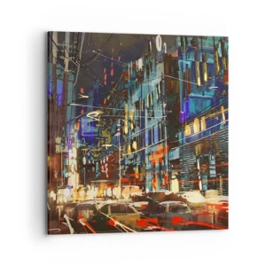 Quadro em tela - O alvoroço da rua à noite - 70x70 cm