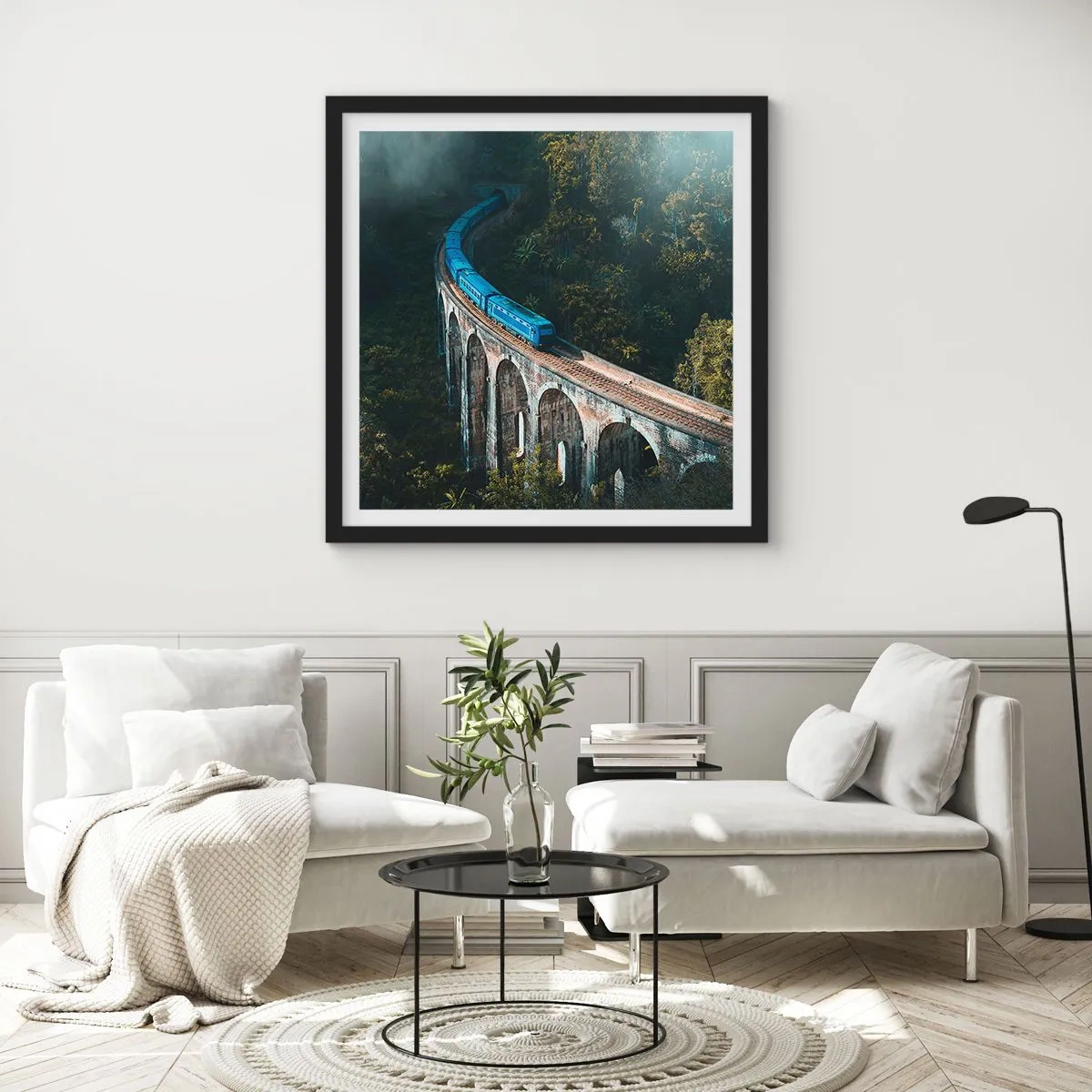 Pôster com moldura preta - Comboio para a natureza - 40x40 cm