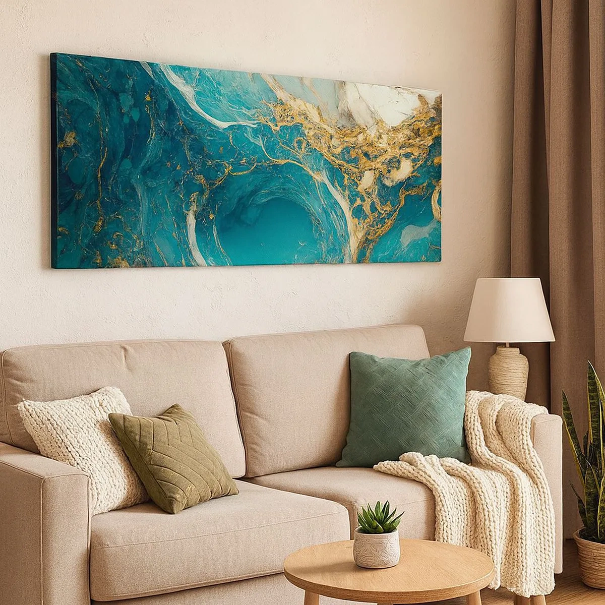 Quadro em tela - Composição com veios d'ouro - 100x40 cm