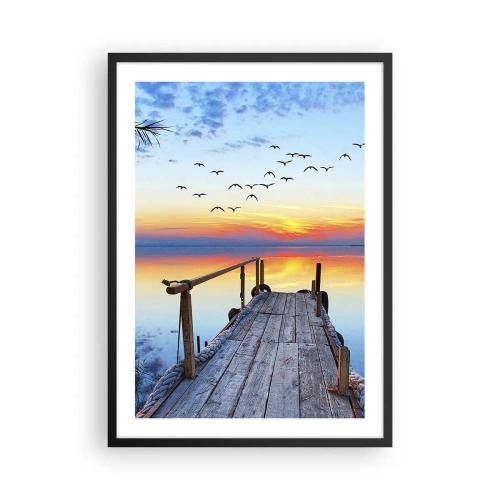 Pôster com moldura preta - Píer à beira do lago ao pôr do sol - 50x70cm - É hora de voltar... - Decoração de parede moderna para a sala de estar e quarto ARTTOR