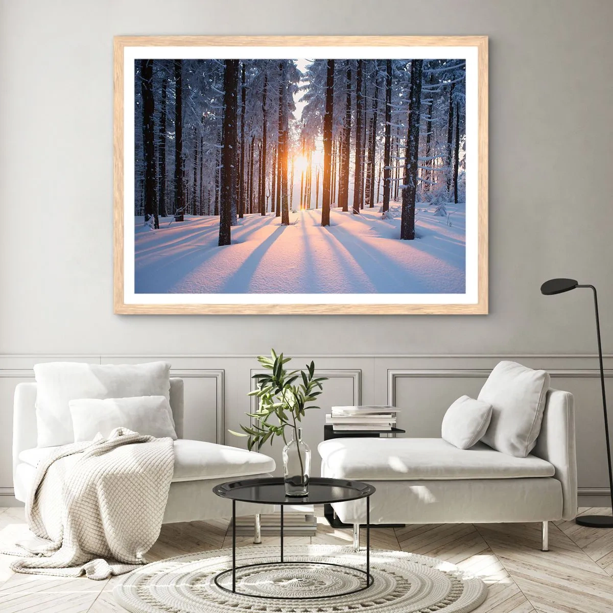 Pôster com moldura de carvalho claro - Preto no branco - 100x70 cm