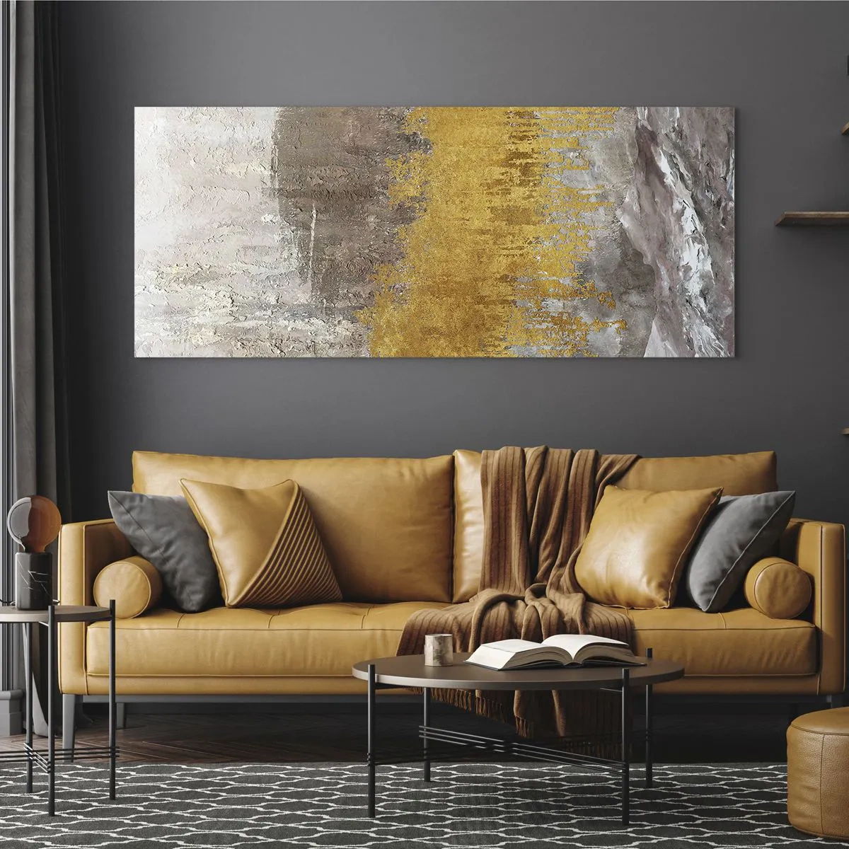Quadro em vidro - Uma explosão dourada - 100x40 cm