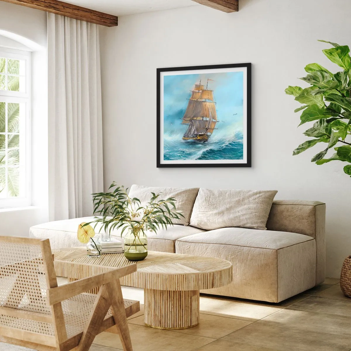 Pôster com moldura preta - Correndo sobre as ondas - 60x60 cm