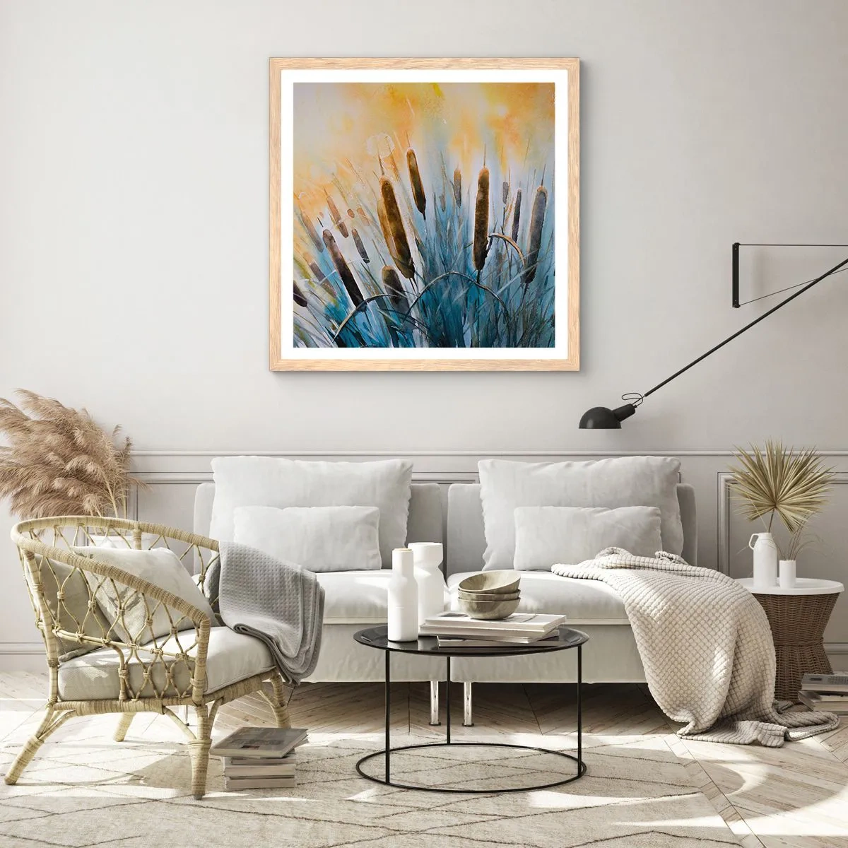 Pôster com moldura de carvalho claro - O frio da água, o calor do sol - 40x40 cm