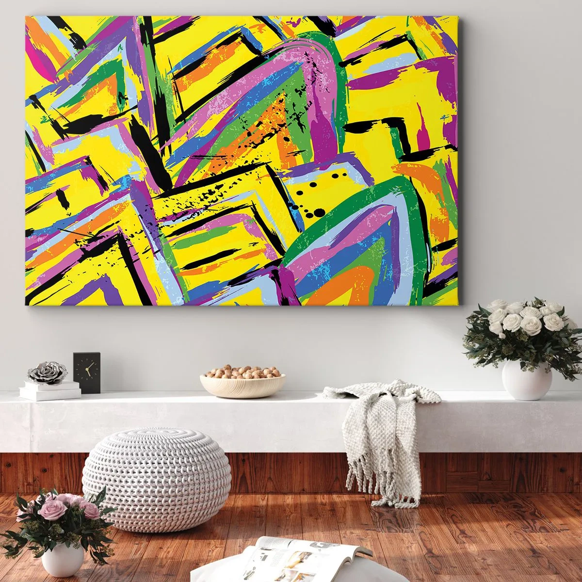 Quadro em tela - Abstração vívida em cores brilhantes e formas dinâmicas - 70x50cm - Grito de alegria - Decoração de parede moderna para a sala de estar e quarto ARTTOR