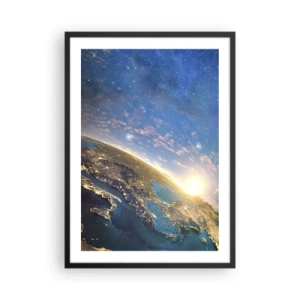 Pôster com moldura preta - Terra vista do espaço ao nascer do sol - 50x70cm - Vamos olhar para nós mesmos à distância - Decoração de parede moderna para a sala de estar e quarto ARTTOR