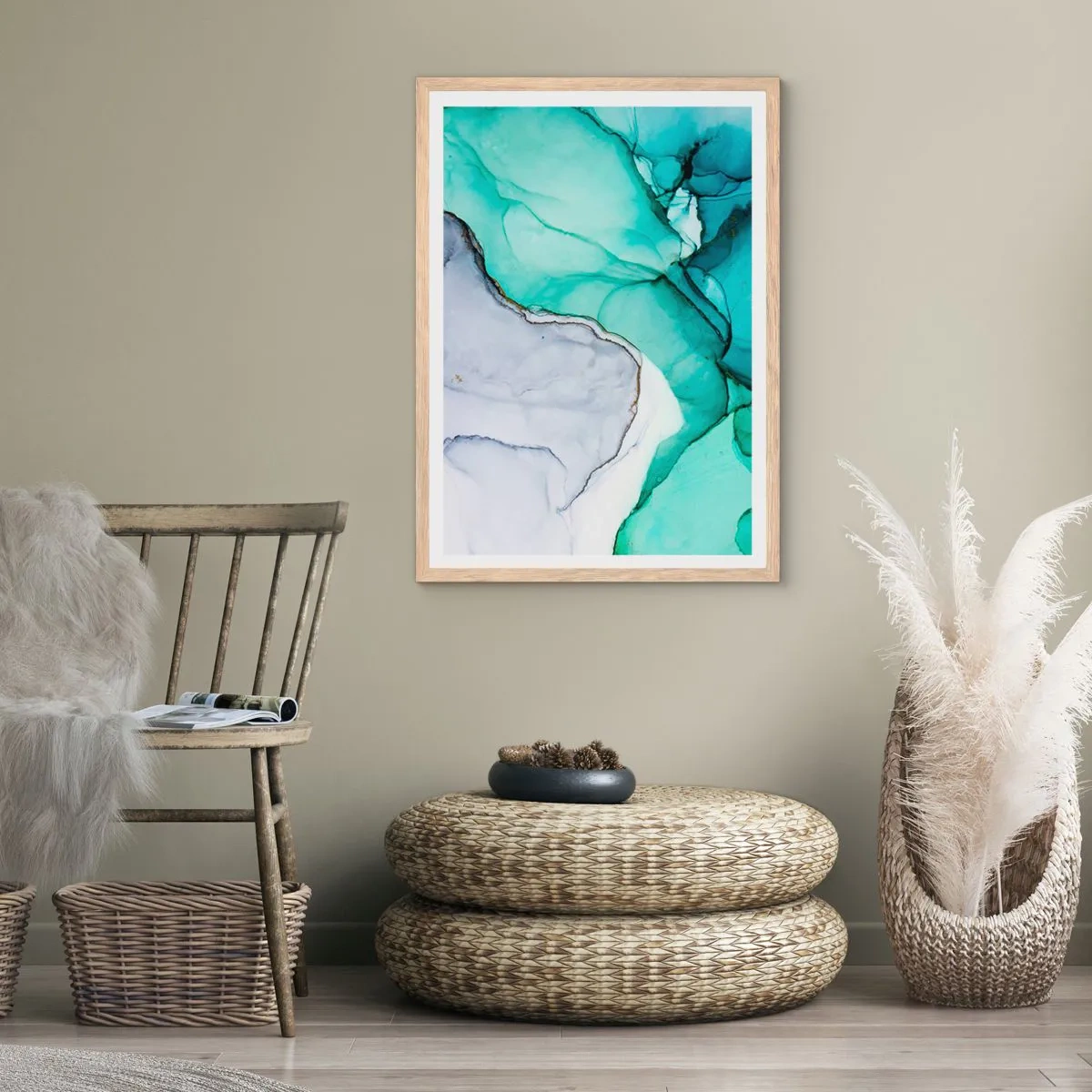 Pôster com moldura de carvalho claro - Estudo em turquesa - 50x70 cm