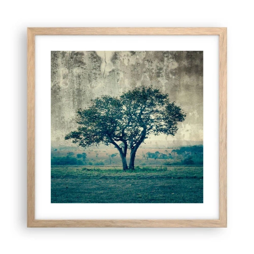 Pôster com moldura de carvalho claro - Uma macieira num prado azul? - 40x40 cm