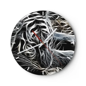 Relógio de parede - Relógio em vidro - Visualização abstrata de bigodes de gato em cores neon - 30x30cm - Um estudo da leveza do gato - Decoração de parede moderna para a sala de estar, cozinha e quarto ARTTOR