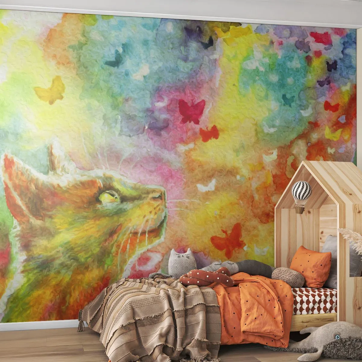 Papel de Parede Standard Eco - O paraíso dos gatos - Animais, Gato, Borboleta - 150x105 cm