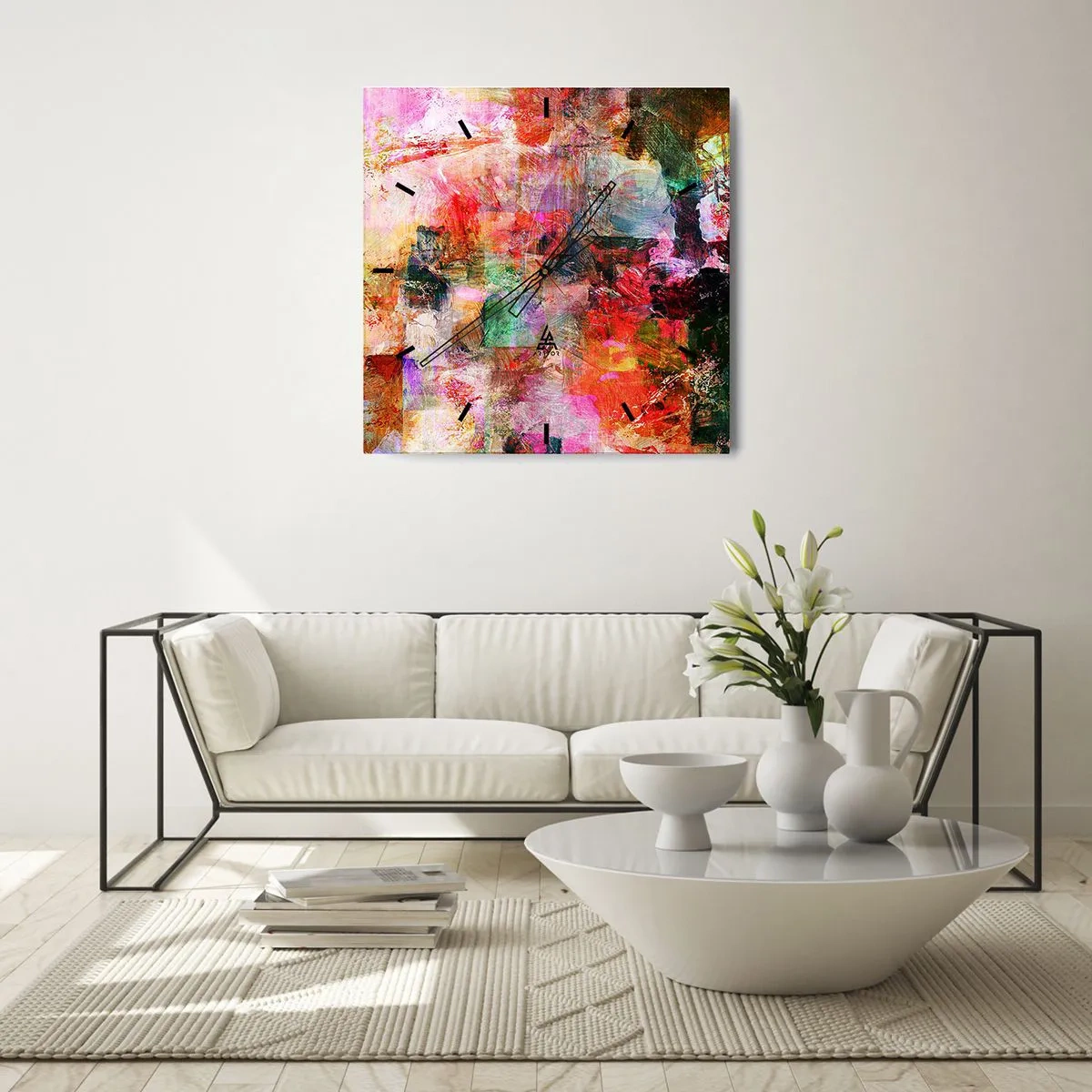 Relógio de parede - Relógio em vidro - Viagem rosa - 40x40 cm