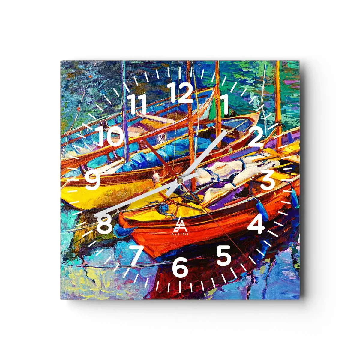Relógio de parede - Relógio em vidro - Em águas espessas pelas cores - 30x30 cm